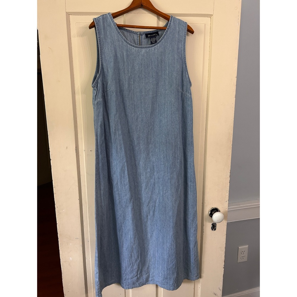 Denim & Co Womens Light Wash Cotton Sleeveless Midi Shift Dress Blue Size L